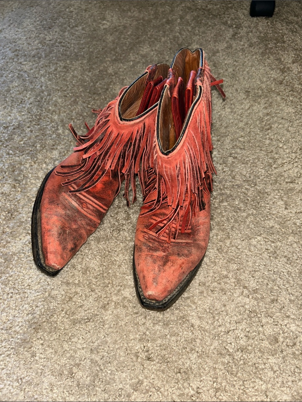 Fringed Red Suede Western Ankle Boots